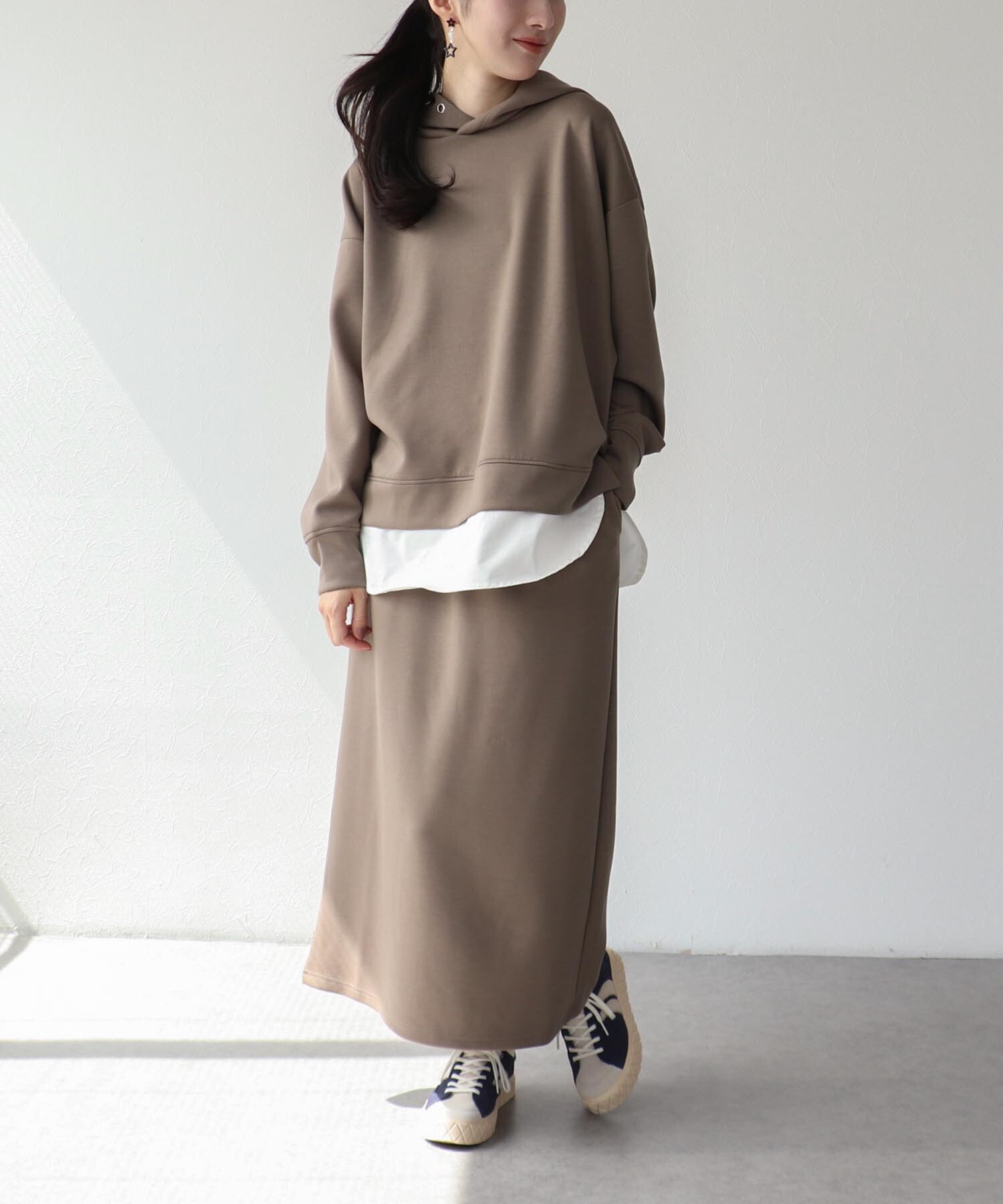 😸レイヤードフードプルオーバー×スカートセットアップ