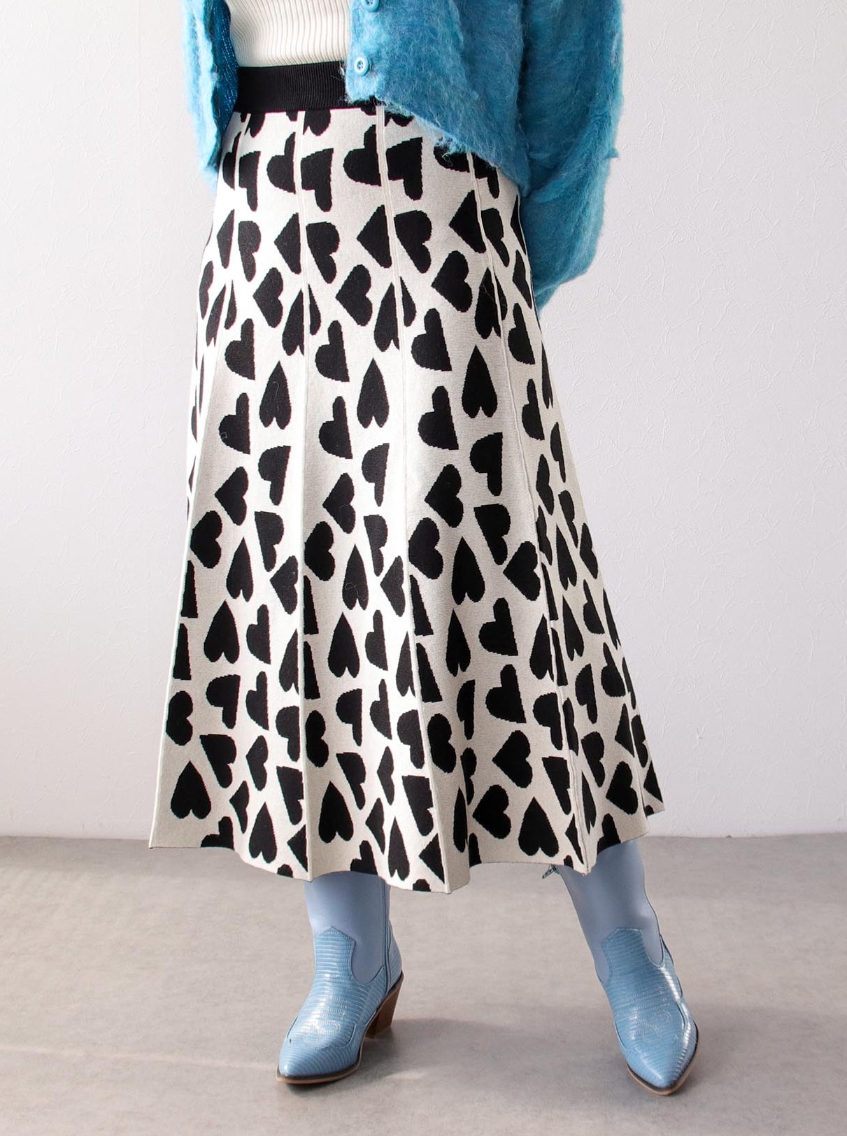 ハート柄ジャガードニットフレアスカート｜スリーフォータイム