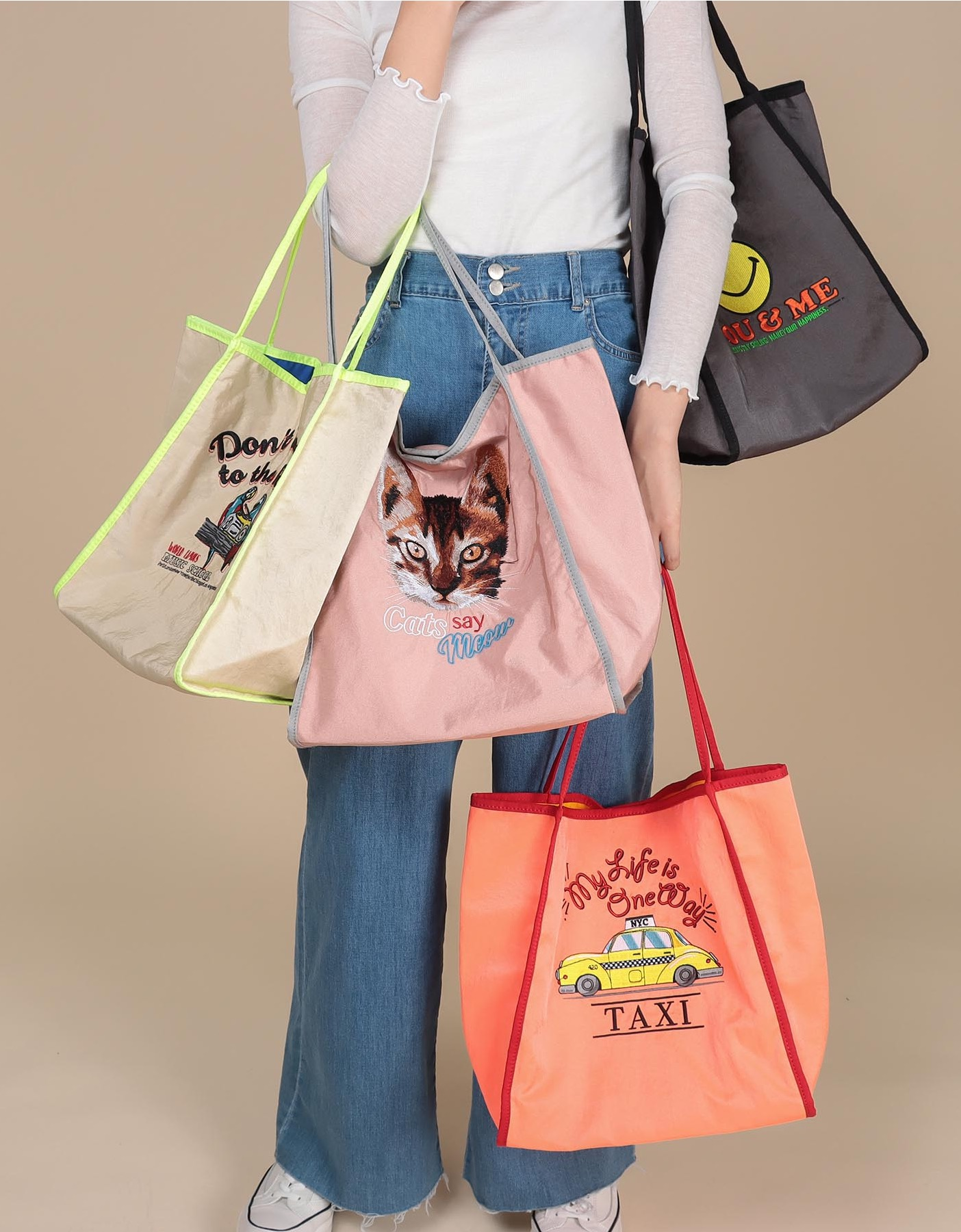 【海外配送可】【送料無料】 刺繍ナイロントートBAG｜スリーフォータイム｜ショップニュース バッグ