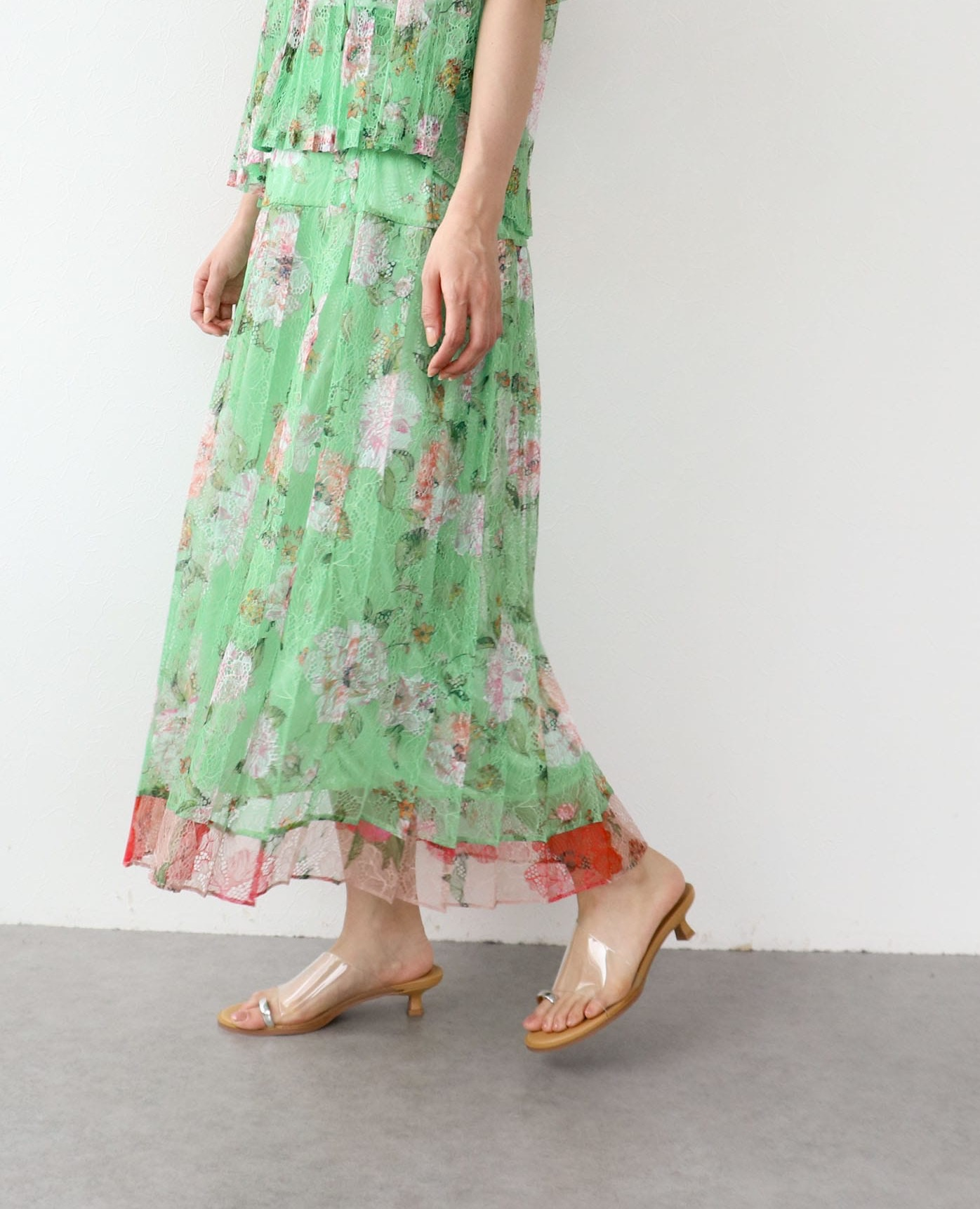 🌼ボカシフラワーレースプリーツスカート🌼｜スリーフォータイム