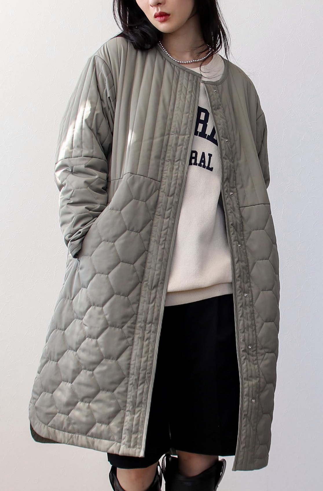 ビアズリー　 キルティング ロングコート パターンMIXキルティングロングコート｜スリーフォータイム