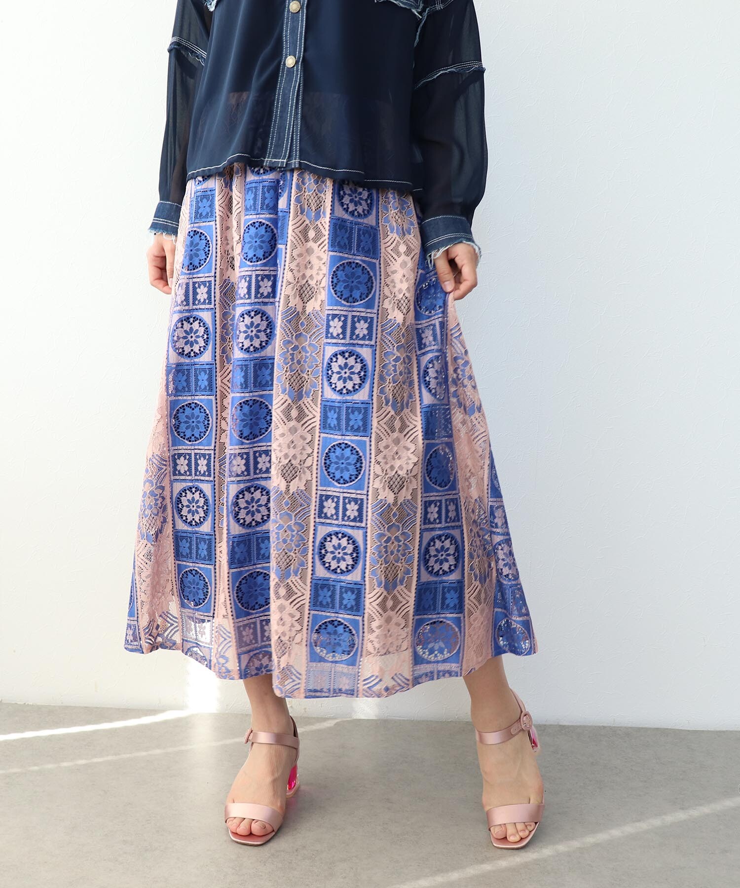 ストライプ幾何レーススカート｜スリーフォータイム｜ショップ