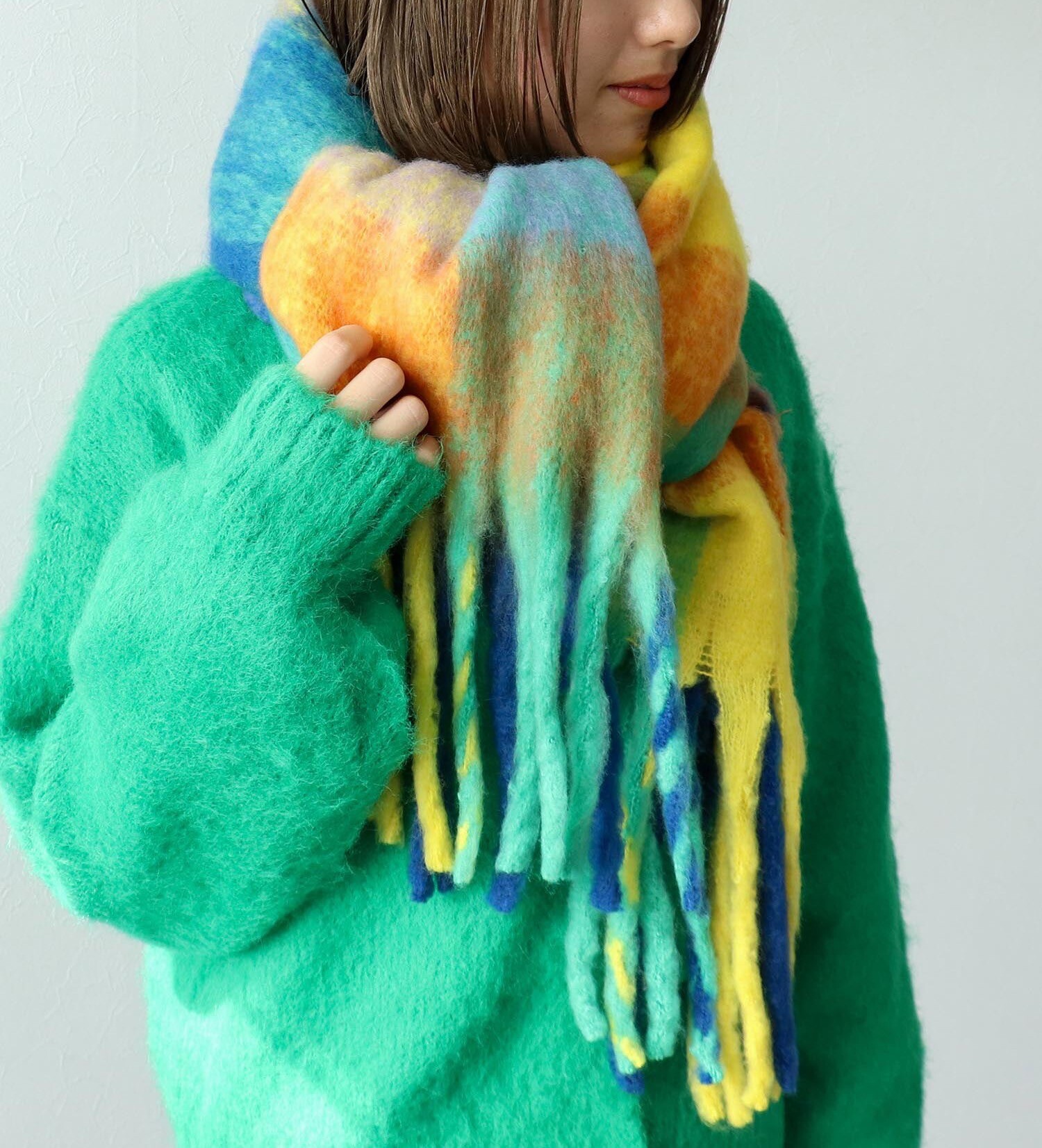 💚ブロックチェックビックフリンジストール💛｜スリーフォータイム