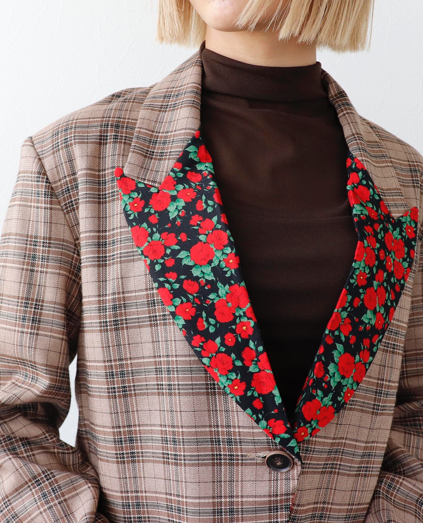 🥀ROSEプリント切替チェックショートジャケット🥀｜スリーフォータイム