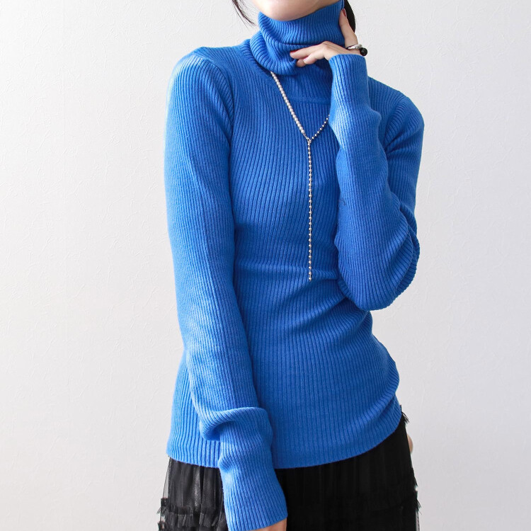 👚カラーリブタートルネックプルオーバー👚