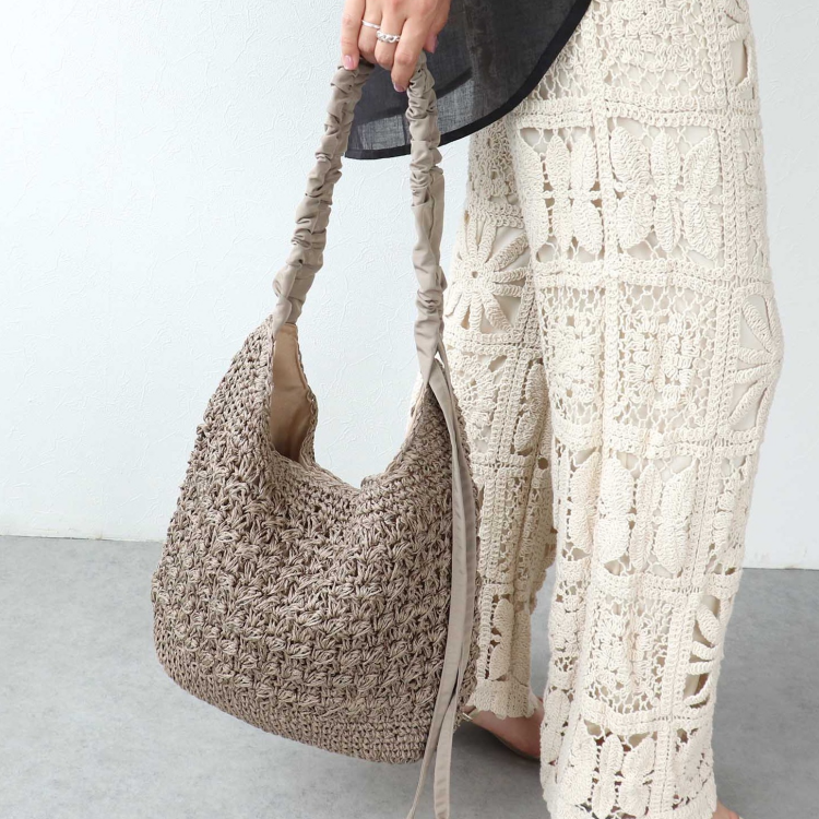 👜ドロストギャザーペーパー編みショルダー👜