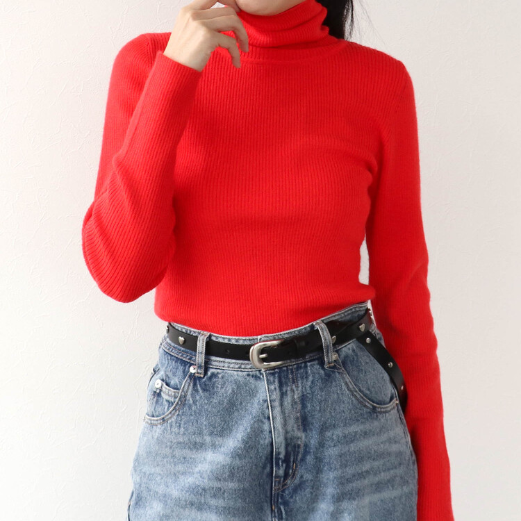 🩷カラーリブタートルネックプルオーバー🩷