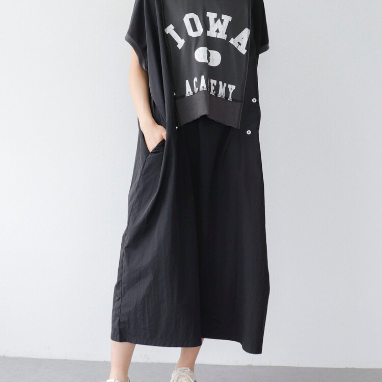 🖤配色布帛切替リメイク風ロゴワンピース🖤