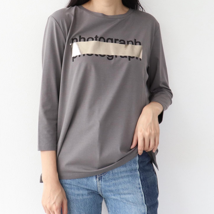 ♡シルバー箔プリント7分袖Tシャツ♡