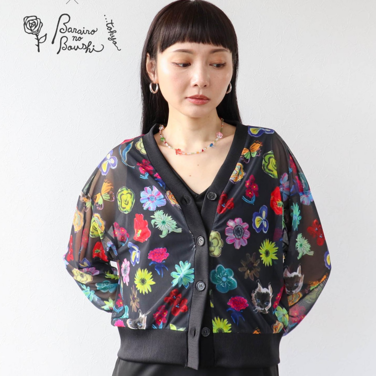 🌹【バラ色の帽子コラボ】プリントシアーカーディガン🌹