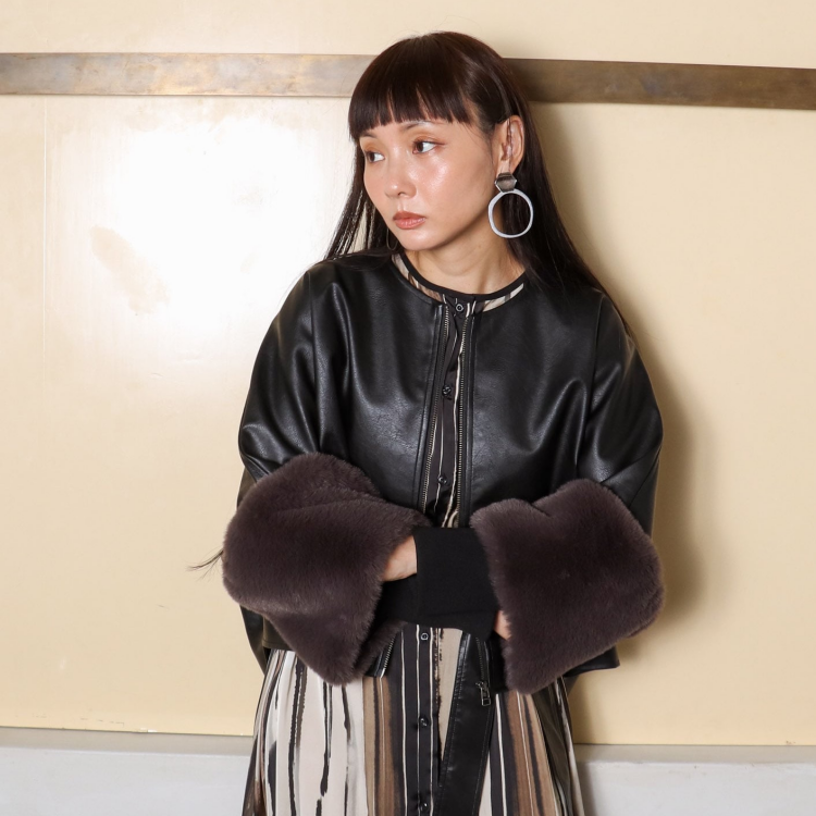 🧥フェイクレザーファースリーブジャケット🧥