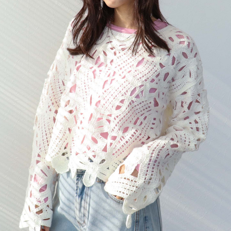 🔑カギ針風フラワープルオーバー🔑