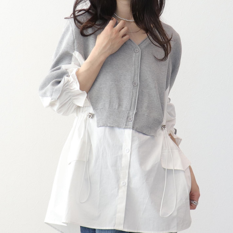 👔シャツ切り替えニットカーディガン👔