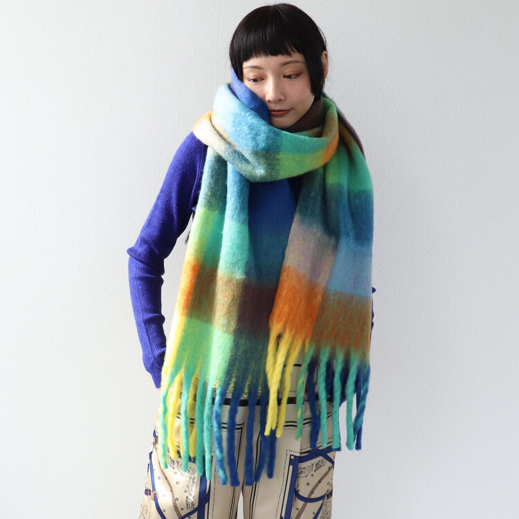 🟢ブロックチェックBIGフリンジマフラー🟢