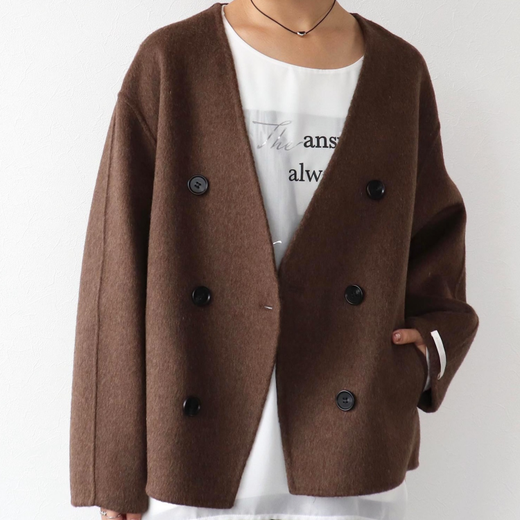 🧥Wフェイスノーカラーコクーンジャケット🧥