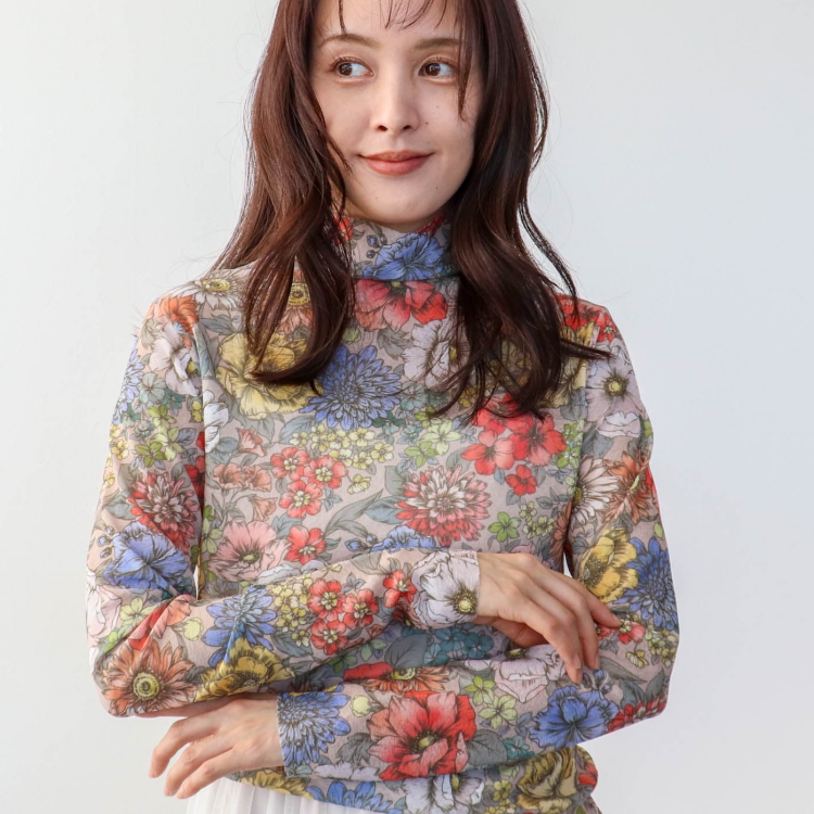 レトロフラワー柄シアープルオーバー