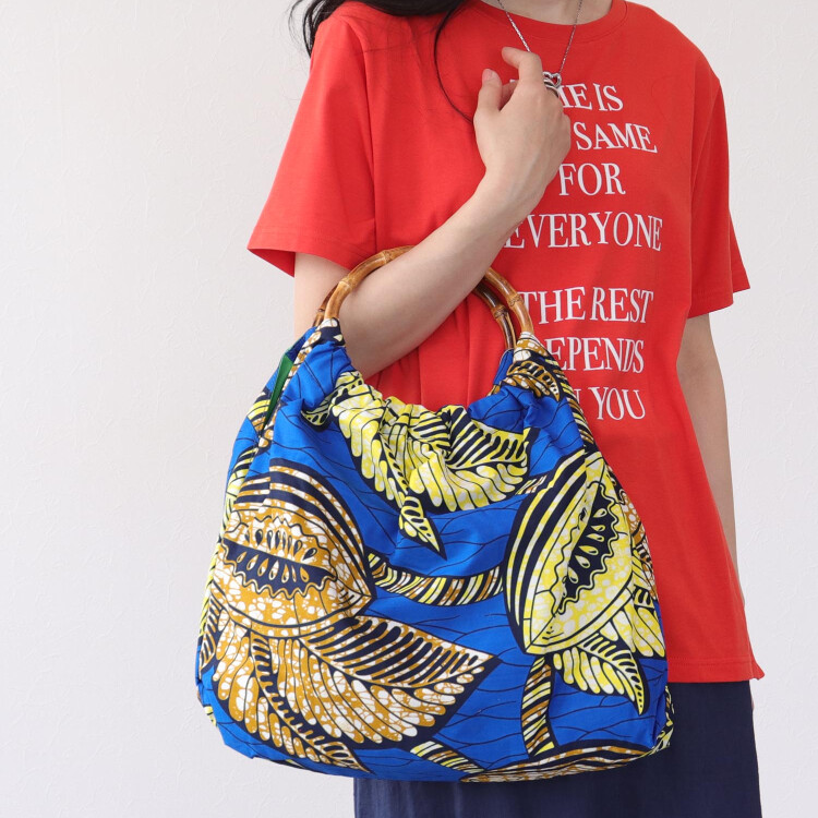 アフリカン柄バンブーハンドルBAG