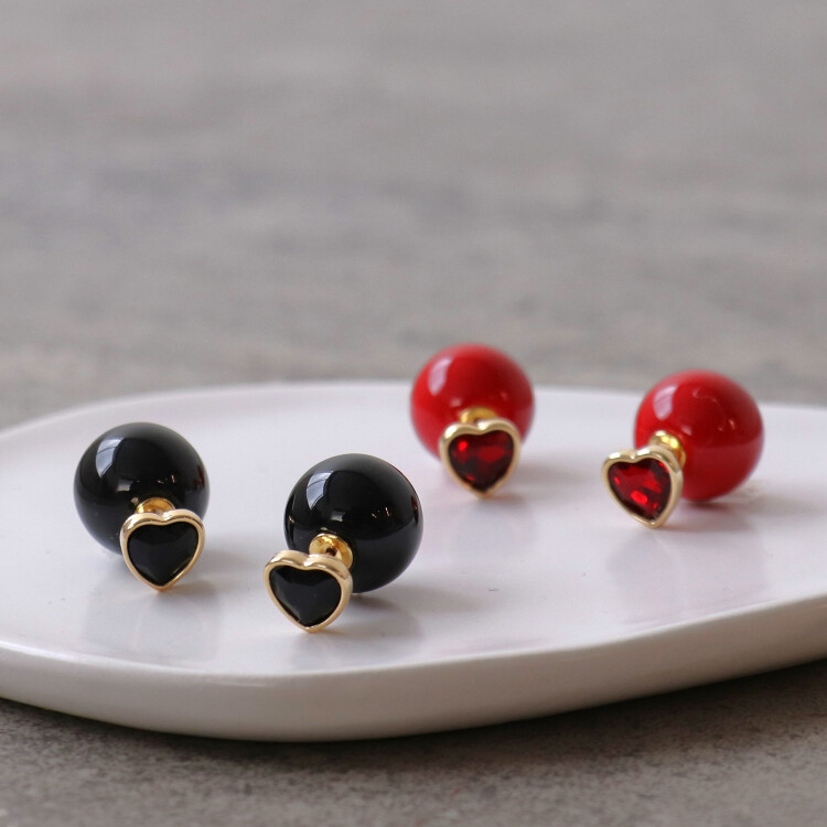 ♥️ハート×ボールキャッチピアス🖤