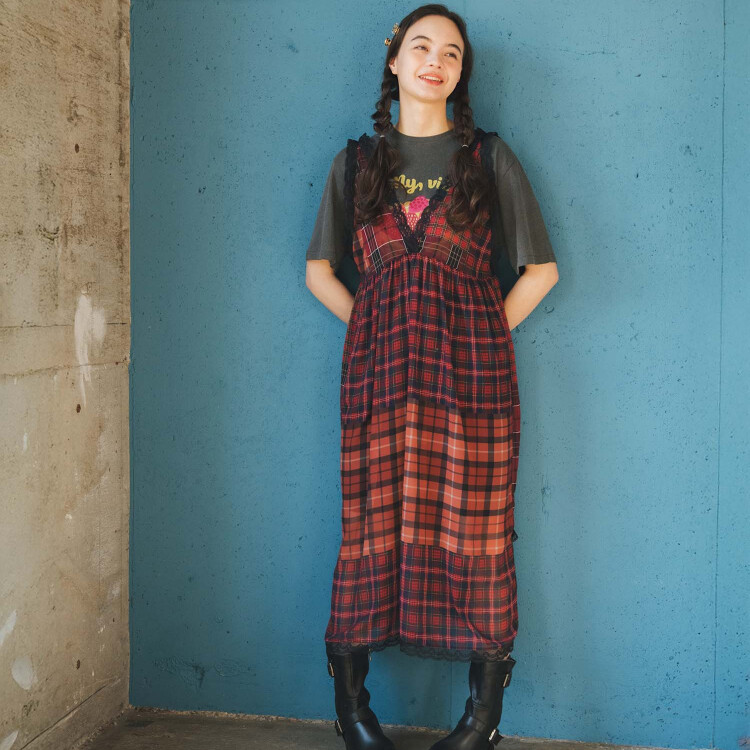 🐈‍⬛ ランダムチェック柄レイヤードワンピース❤️💙